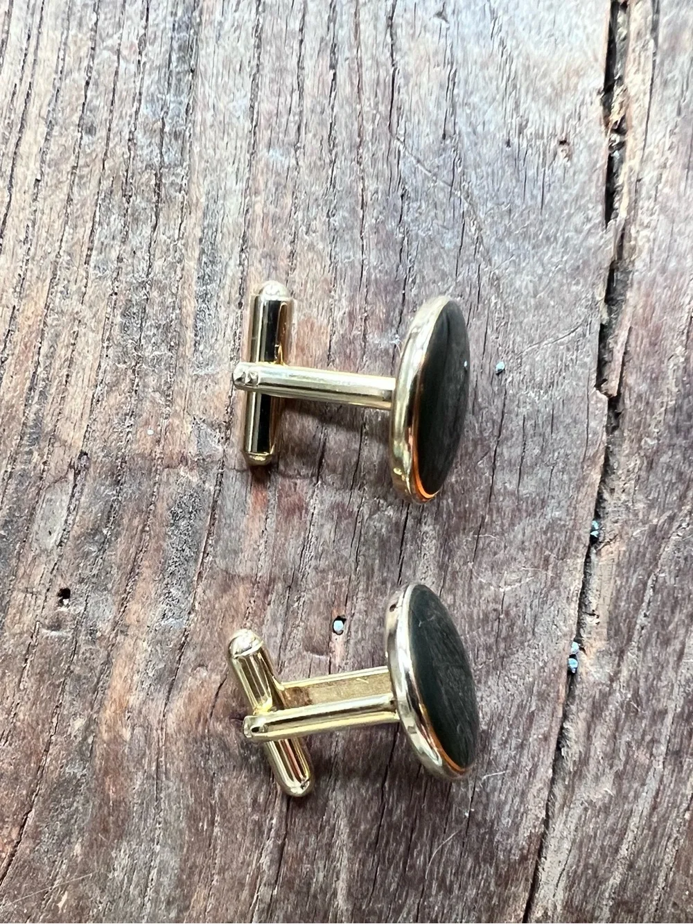 Gold-Tone Black Oval Cufflinks - Men's Accessories